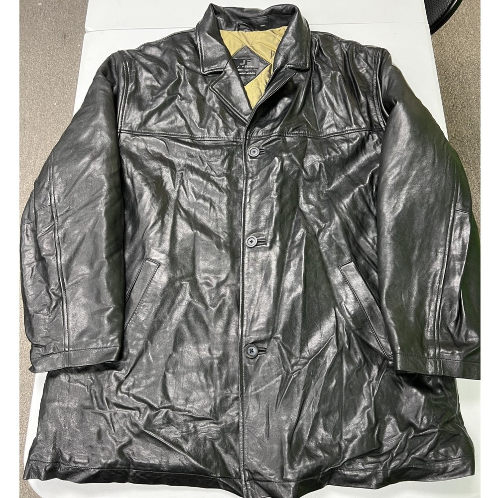 J. Ferrar Leather Jacket Mens XLT Black Genuine Lambskin Quilted Lined Car Coat